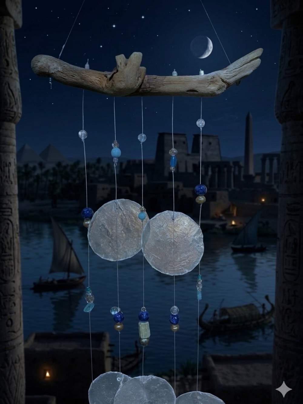 Ancient Sands & Sea Egyptian Capiz scarab suncatcher windchime mobile